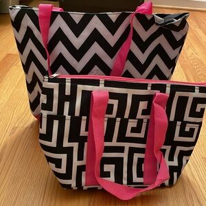 Black & Pink Chevron Tote Bag & Lunch Bg